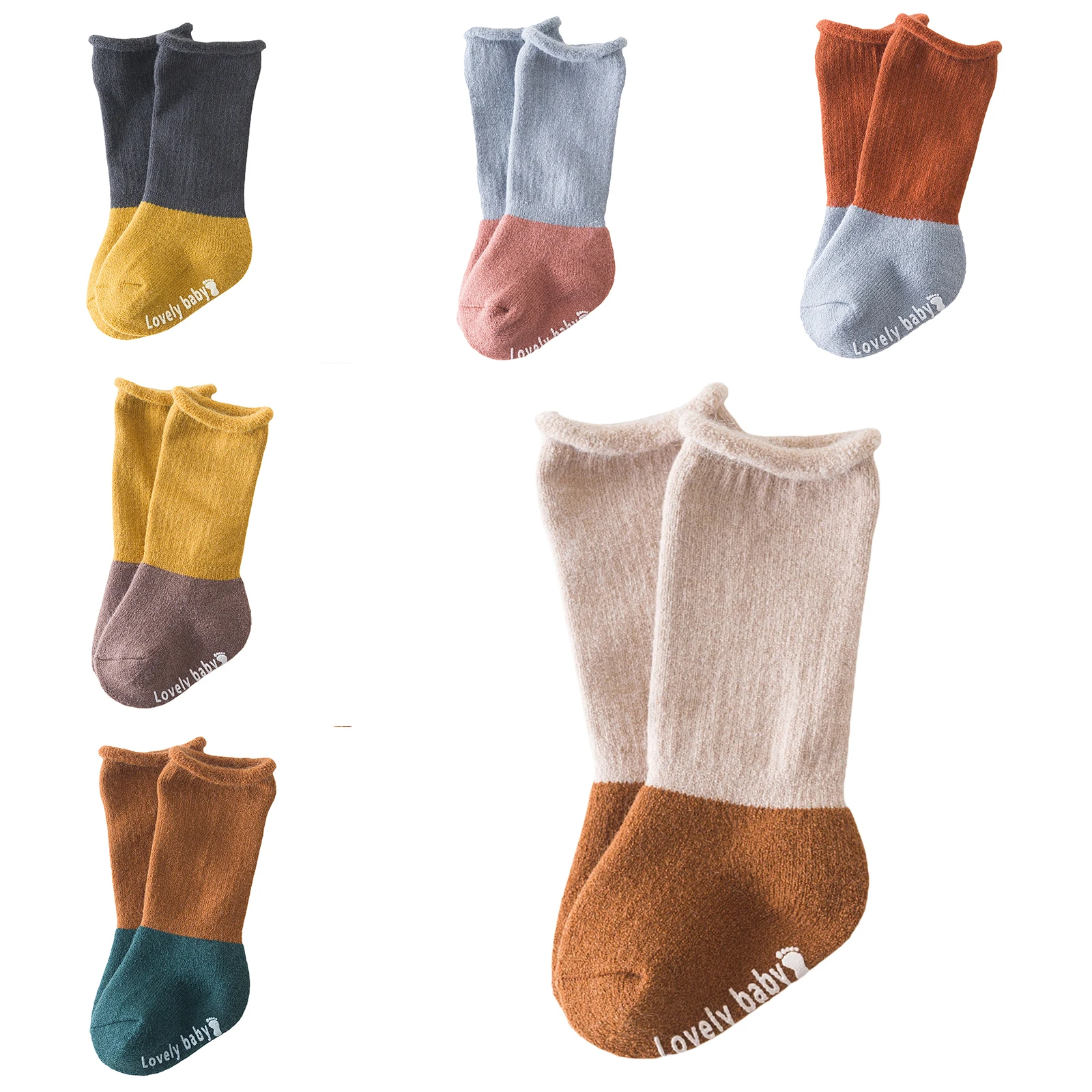 

Baby Socks for Girls & Boys Contrast Color Toddler Anti-Skid Sole Cute Socks Fall Winter Warm Toddler Socks