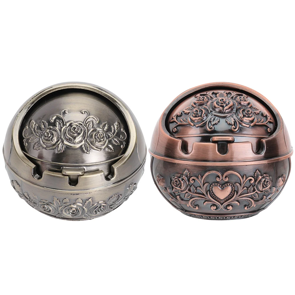 

2pcs Metal Ashtray With Lid Zinc Alloy Desktop Cigar Ash Holder For Home Office Decor Household Smoke Accessory Tabletop Use