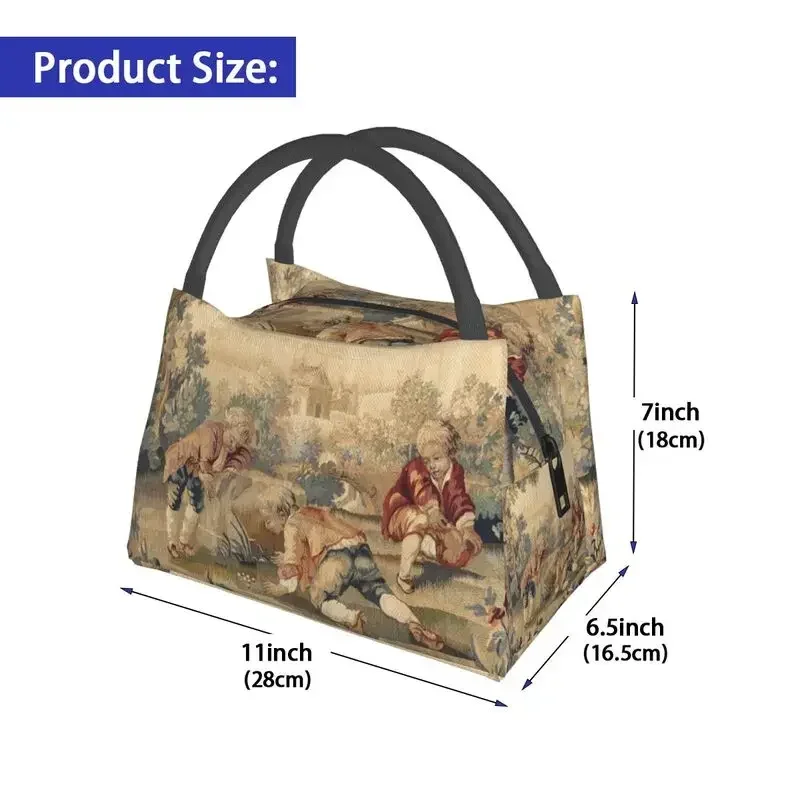 Aubusson Antique Tapestry Print Insulated Lunch Bag for Camping Travel Boho French Flowers Leakproof Thermal Cooler Lunch Box