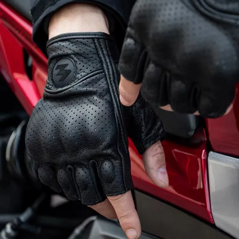 Summer Motorcycle Fingerless Gloves Accessories Goatskin Leather Half Finger Gloves Motocross Gant Moto Guantes Moto Verano