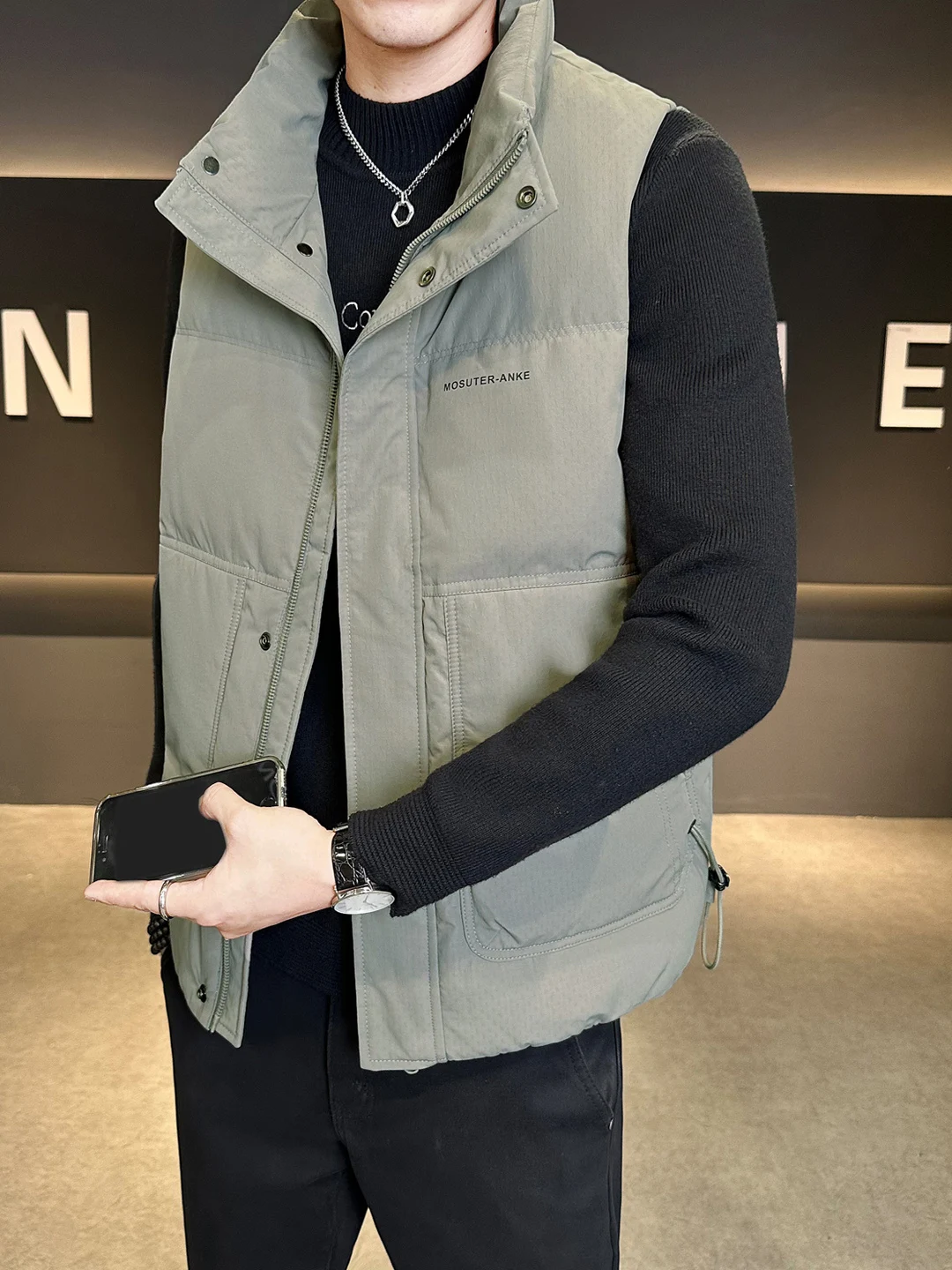 

Модный мужской пуховый жилет с воротником-стойкой, осенне-зимняя новинка, в гонконгском стиле, трендовая верхняя одежда, повседневная городская молодежная одежда из полиэстера.