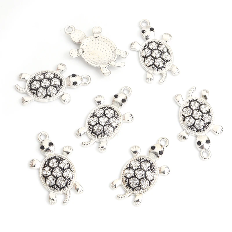 10pcs Delicate Sea Turtle Rhinestones Inlaid Enamel Charms for DIY Bracelet Necklace Earrings Cute Marine Life Jewelry Findings