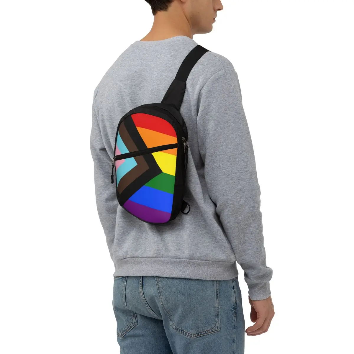 Cool LGBT Progress Pride Flag Crossbody Sling Backpack Men Gay Pride Shoulder Chest Bag for Traveling