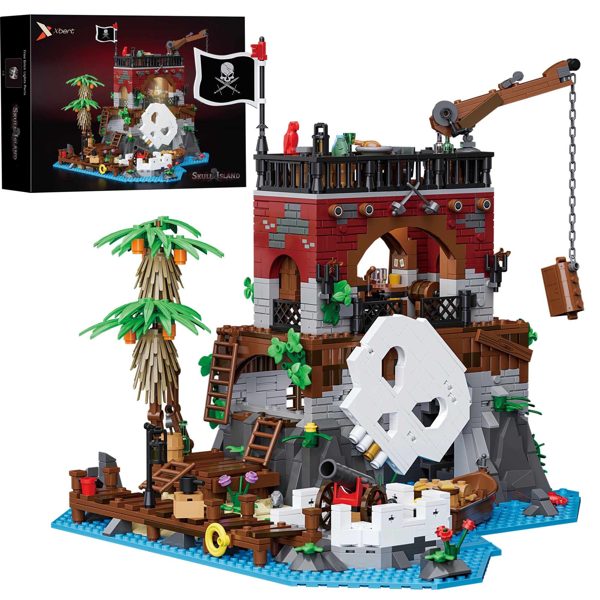 Pirate Skull Island Building Blocks Set MOC Pirate Fortress Island Model Architecture Bricks Toy Gift for Adults Home Decoration