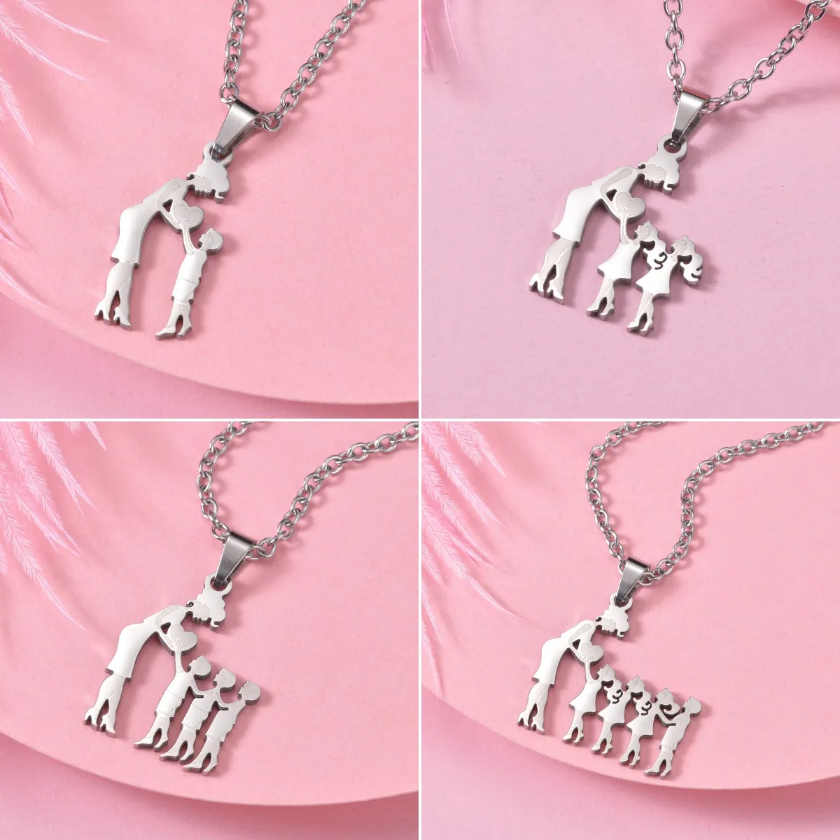 Family Love Son Daughter Necklaces Stainless Steel Multiples Childs Pendant Boys Girls Mothers Love Gifts For Mom Jewelry