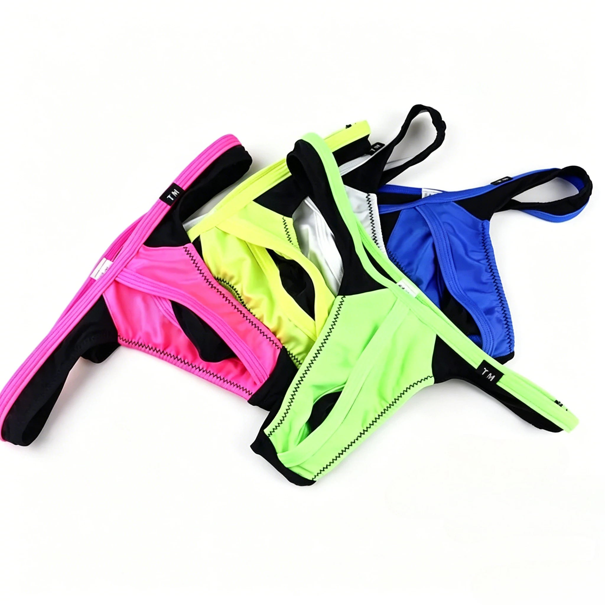 Men Contrast Ice Silk Mesh Thong Low Waist Big Bulge Pouch High Elastic Sexy Color Block Single Strap T-string Underpants