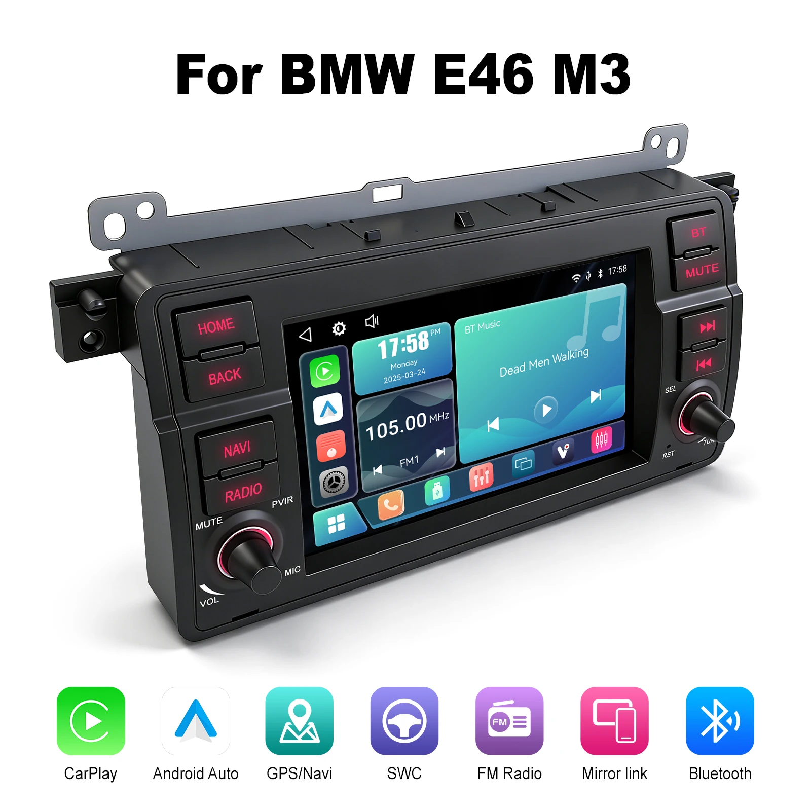 Ezonetronics 7 inch Linux IPS Screen for BMW E46 1998-2006 M3 2000-2006 Wireless CarPlay Android Auto Car Stereo