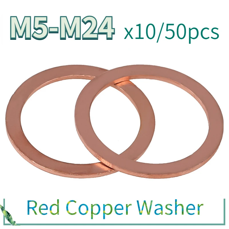 10/ 50pcs Shim Flat Gasket Rings Seal Plain Spacer Washers Fastener M5 M6 M8 M10 M14 M16 M18 M20 M22 M24 Solid Copper Washer