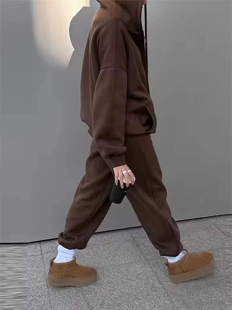 طقم بدلة رياضية نسائية غير رسمية على الموضة سويت شيرت بقلنسوة طقم مكون من قطعتين 2025 ملابس رياضية فضفاضة بخصر مطاطي بنطلون للجري للسيدات #3