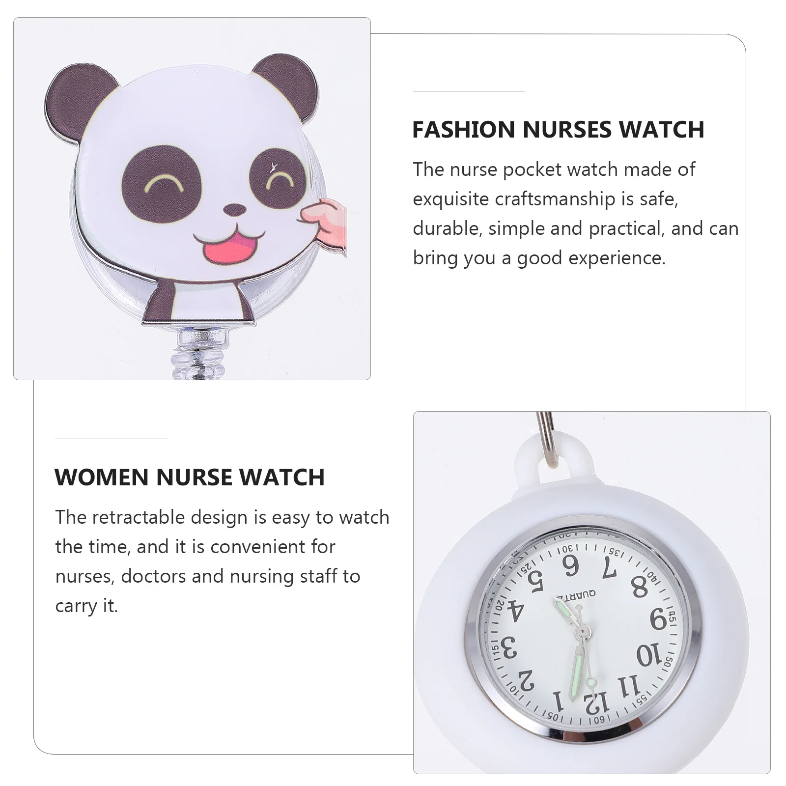 1 قطعة فوب الباندا التمريض ممرضة قابل للسحب ممرضة ساعة للأزياء الممرضات مشاهدة النساء الموظفين الطبيين ساعة #2
