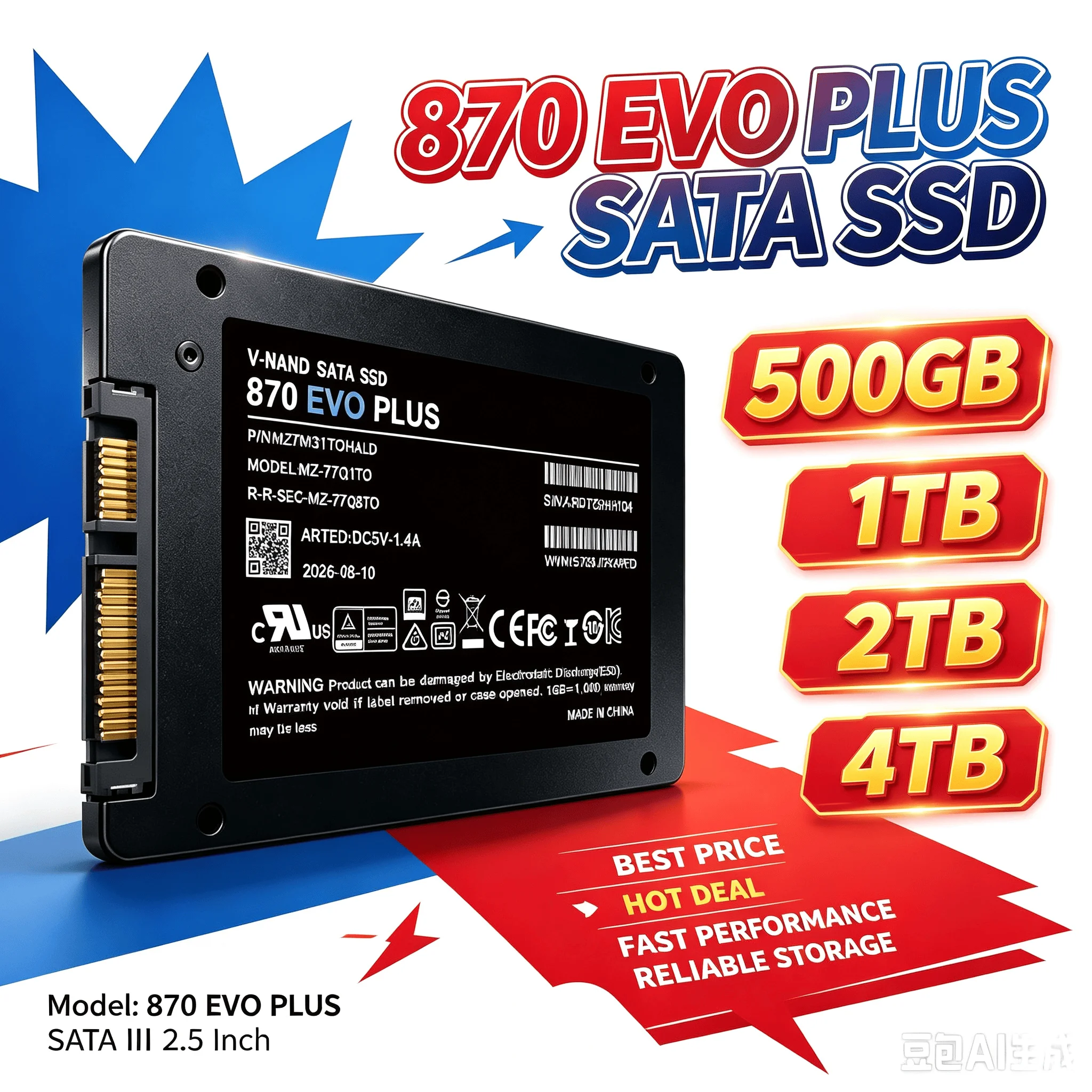 870 EVO Plus Builtin SSD SATA3 2.5 Inch Solid State Hard Disk 500GB 1TB 2TB 4TB Fast Read Write for Laptop Desktop Computer