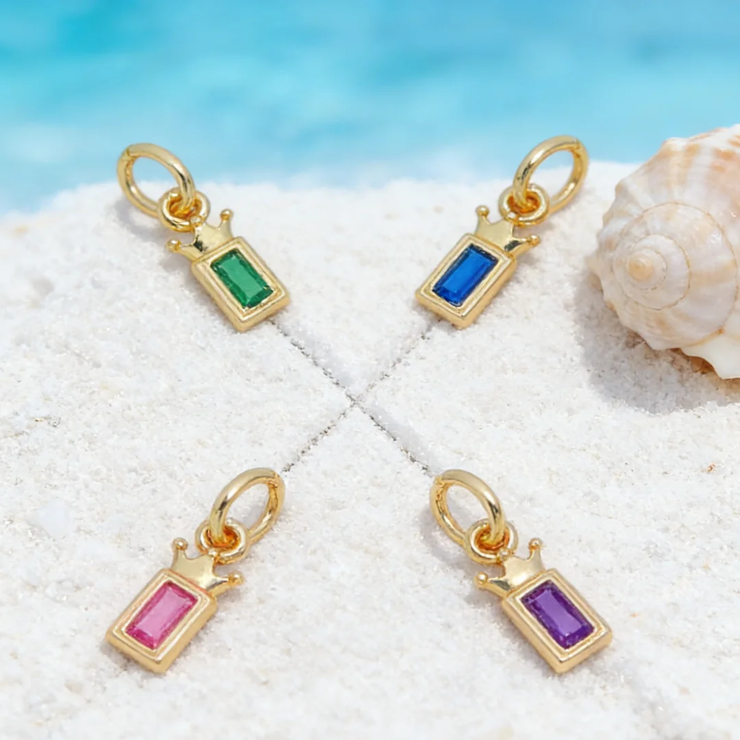 

6 шт. подвесок-шармов в форме короны и прямоугольника с золотым покрытием для изготовления украшений своими руками, цветные хрустальные элементы для ожерелий и браслетов