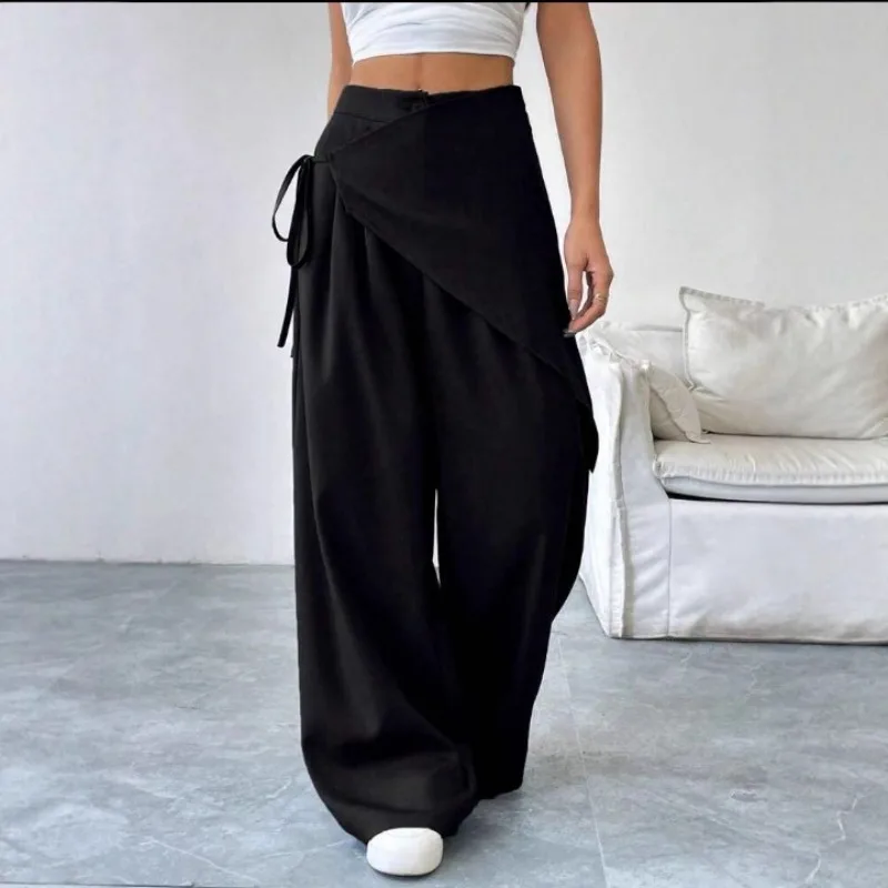 Immagine 5: Pantaloni Eleganti Irregolari da Donna, Vita Alta, Gamba Larga, Nuova Moda, Tinta Unita, Casual