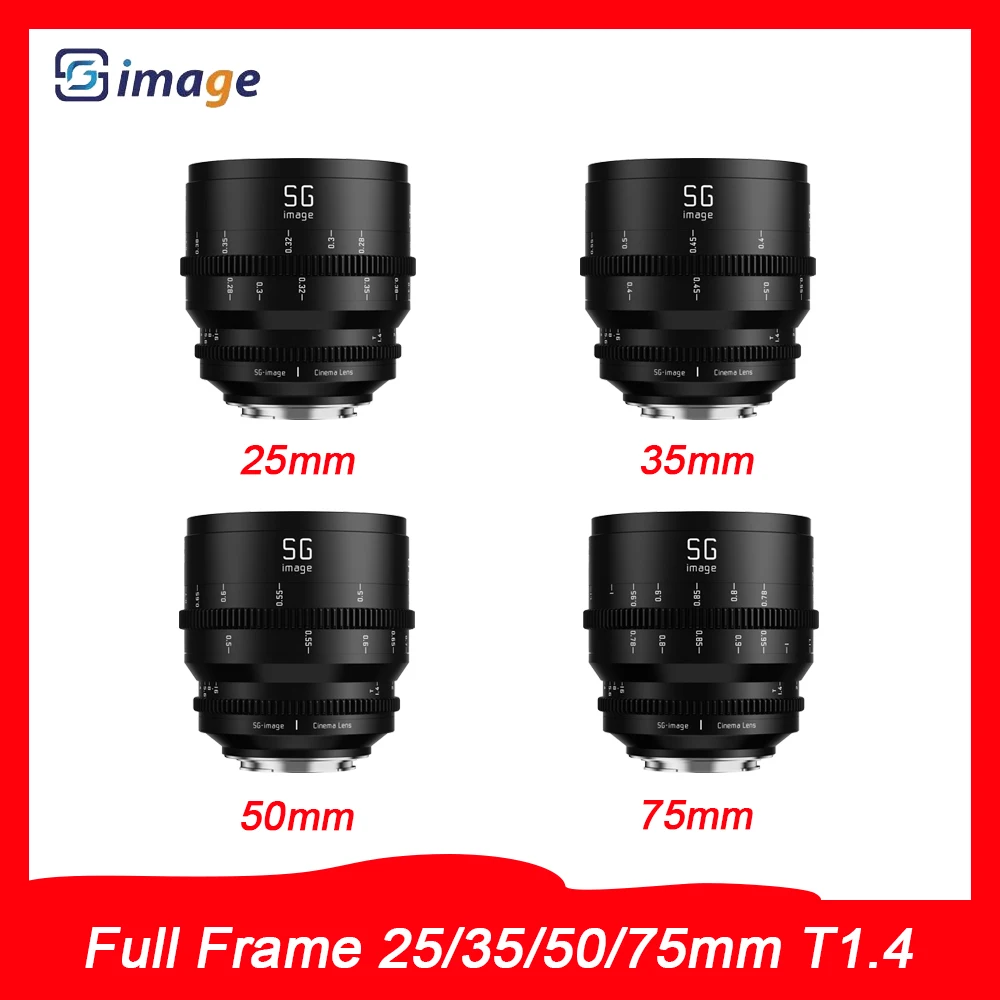 SGimage 25mm/35mm/50mm/75mm T1.4 Cine Lens Full Frame Prime Lens for Sony E Mount Cameras for A7 III IV A7RIV A7SIII A7C A9