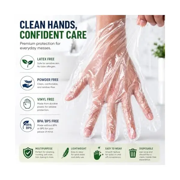 Disposable Food Prep Plastic Gloves (700 -1200 ct.) Cooking Cleaning Food Handling Latex & Powder Free One Size Fits Most
