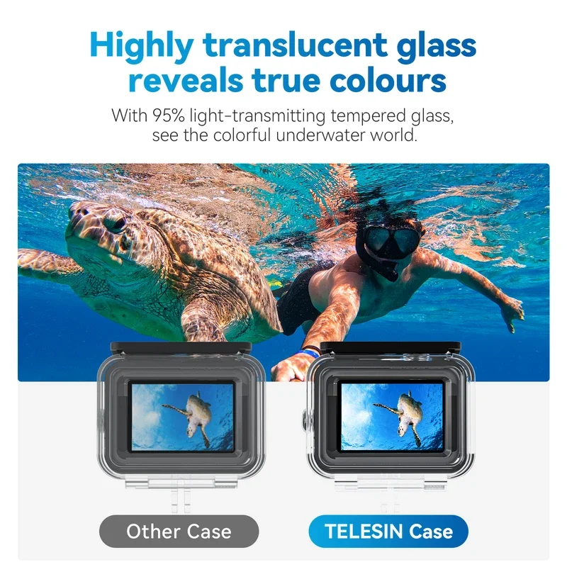 Корпус для дайвинга TELESIN IPX8 — оптическое стекло 2,5D без запотевания для водонепроницаемого чехла для камеры GoPro Hero9-13