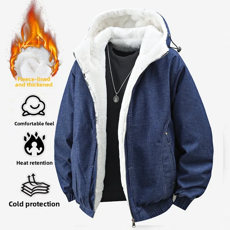 

Американская джинсовая хлопковая куртка с капюшоном для мужчин, зимнее новое хлопковое пальто Faion Fce на подкладке, крутое подростковое хлопковое пальто O...