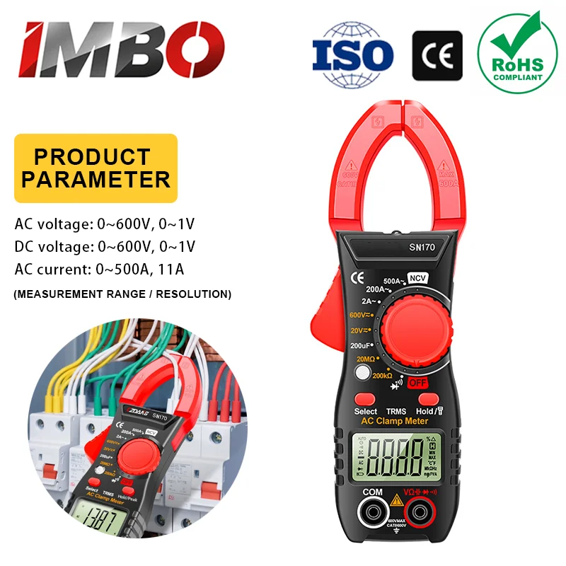 High Precision Portable Clamp Multimeter Digital NCV AC/DC Ammeter for Electrician Repair & Electrical Maintenance