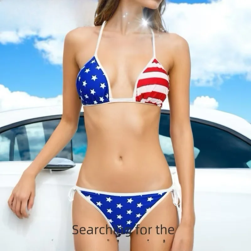 

Sexy Print Bikini Swimwear for Women Separate Design Vacation Style with Chest Pad No Steel Support Triangular Bikini