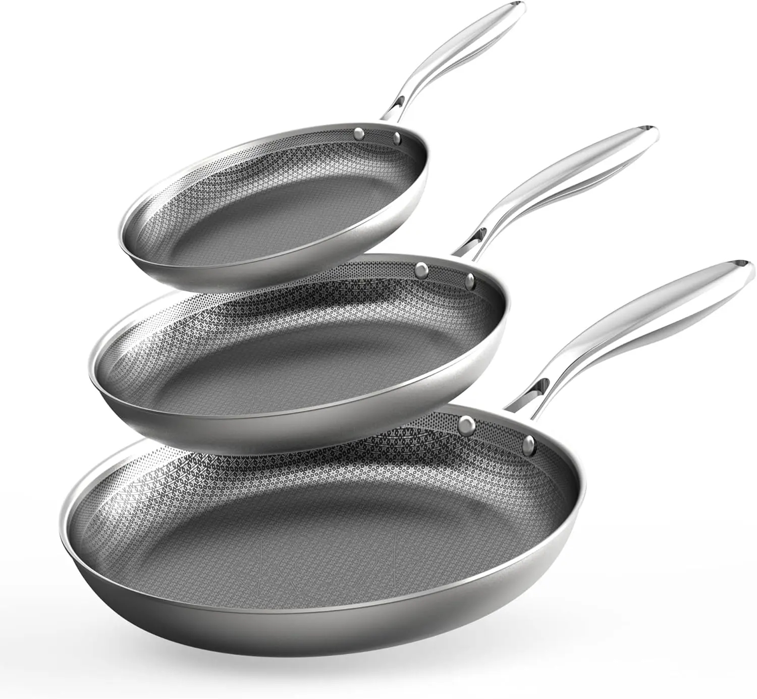 

3-Ply Stainless Steel Frying Pan Set (8+10+12 Inch) - Nonstick, Induction Compatible, Dishwasher & Oven Safe for Home Chefs
