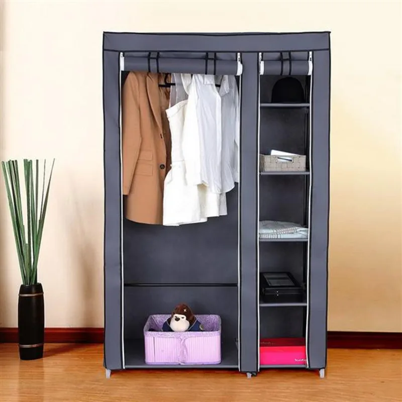 

Non-woven Wardrobe 5 Layers 6 Compartments With Non-woven Fabric And Hanging Rod Quick And Easy To Assemble Dustproof Cover