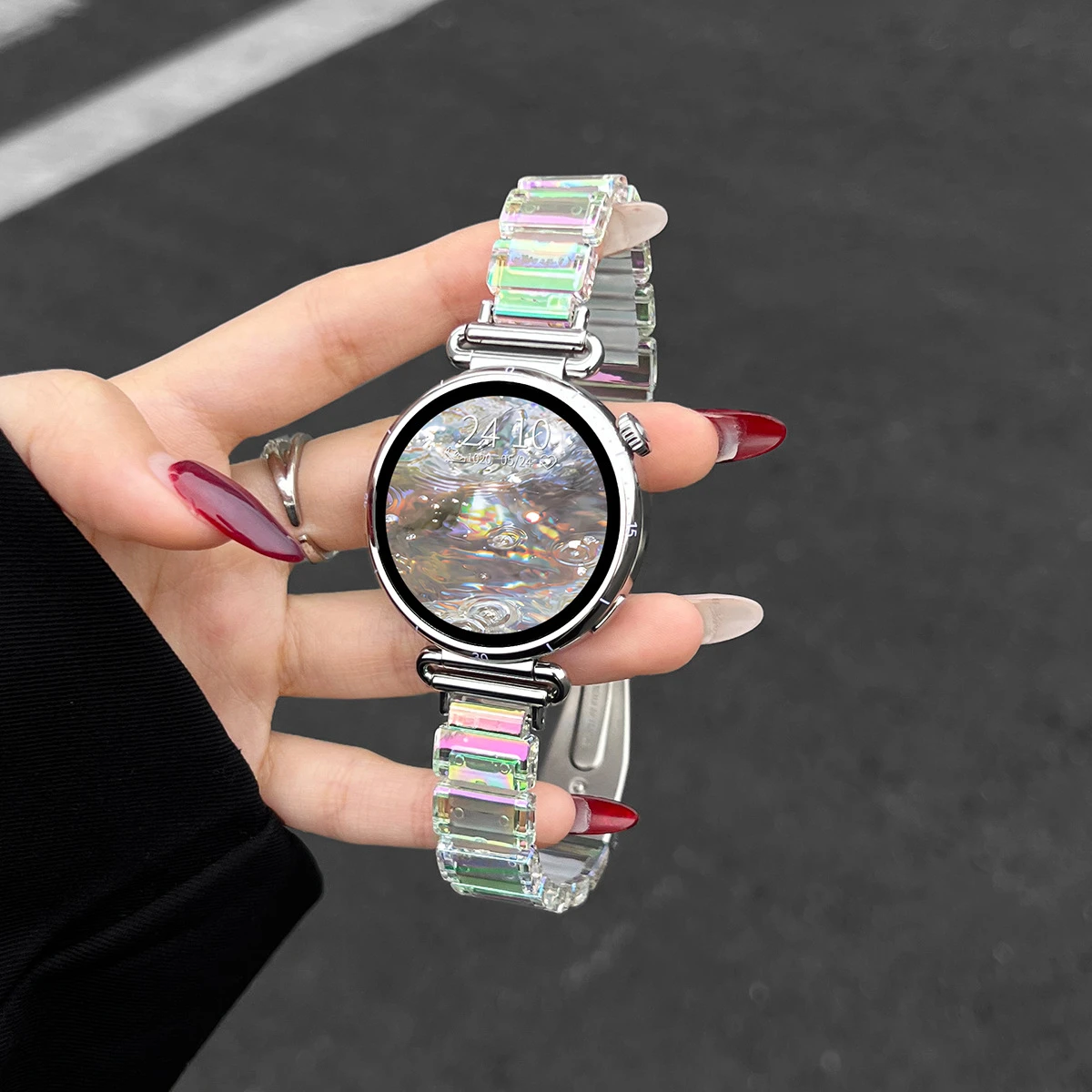 Clear Laser Color Resin Strap for Huawei Watch GT6 5 4 3 Pro Women Bracelet for Samsung Galaxy Watch 7 6 5 4 Classic Accessories