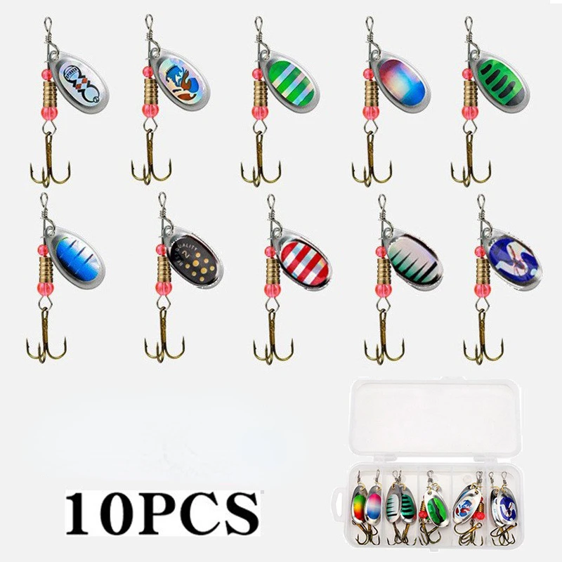 

10pcs/Set Spinner Lure Metal Spoon Lure Hard Fishing Lure with Fishing Tackle Box 10 Colors with Treble Hook