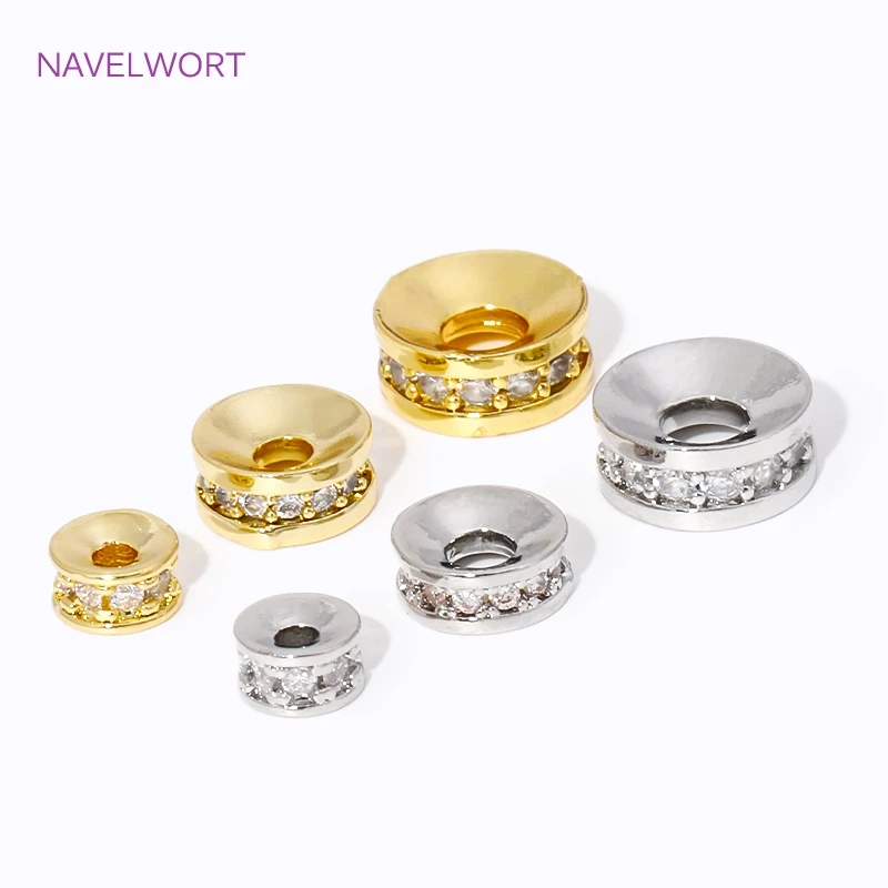 4.5/6/8mm 18K Gold Plated Brass Round Inlaid Zircon Spacer Beads,Beads Separator,For Jewelry Making DIY Accessories Wholesale