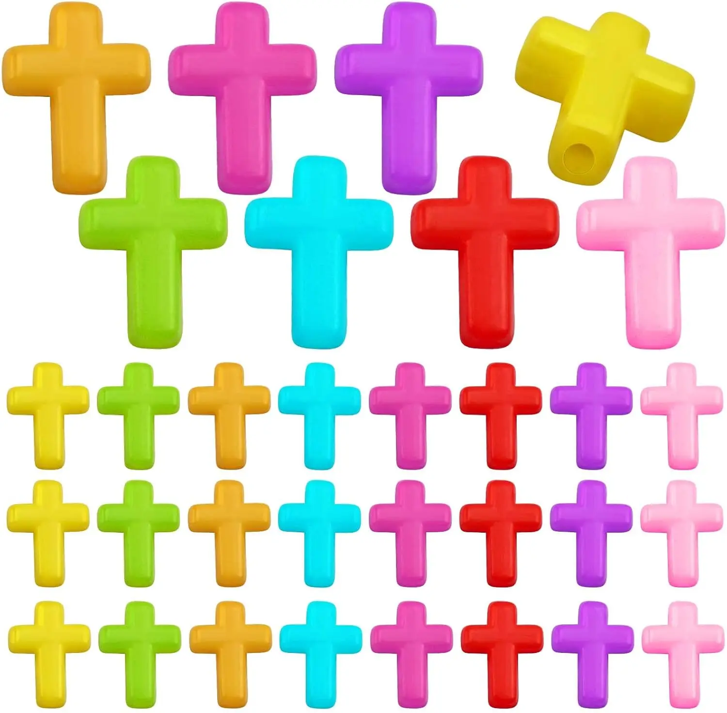 

100/1000PCS Colorful Thick Acrylic Cross Beads - Mixed Color Spacer Beads for Easter Ramadan Jewelry Making Necklaces Bracelets