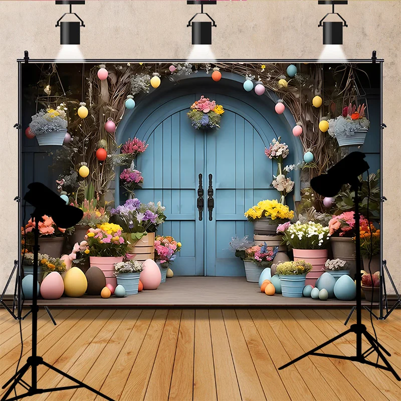 Fondo de fotografía Digital para el día de Pascua, accesorios para estudio fotográfico, conejo, flores, puertas de arco, maternidad, YH-04