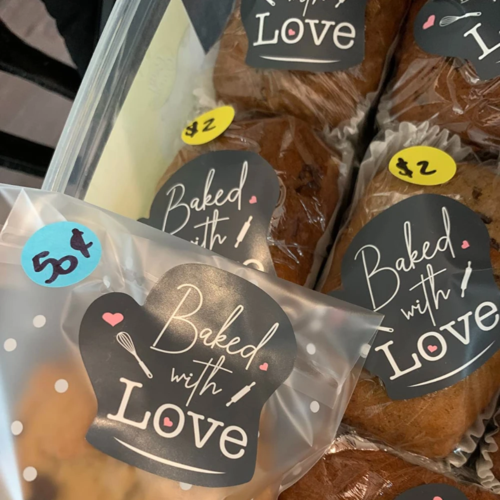 60pcs Baked With Love Sticker in Sheets 2inch Highly Recommended for Bakeries and Baked Products Handmade Gloves Die cut Design