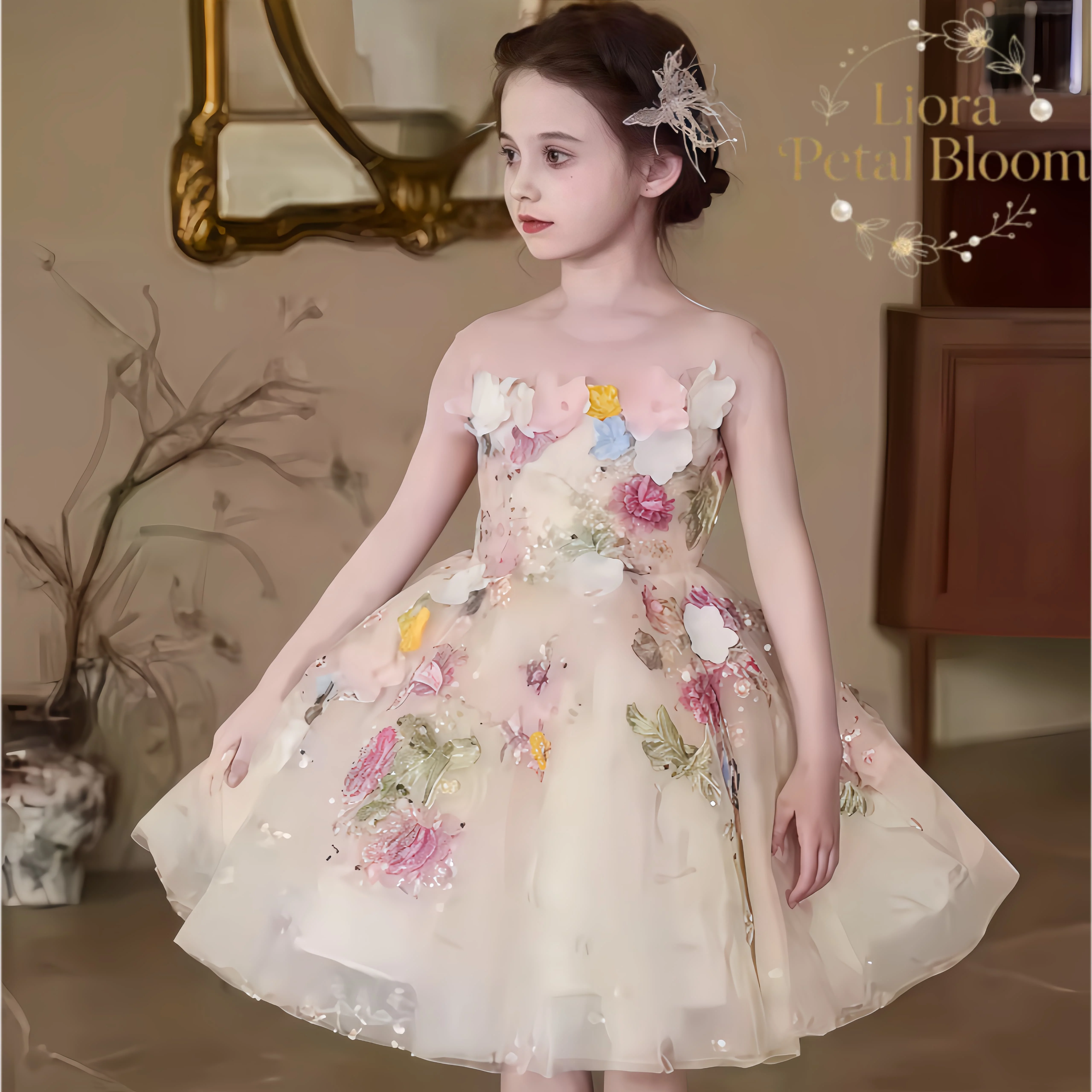 Costume Flower Girl Attire A-Line Flower Girl Dress Flower Girl Girls' Embroidered Princess Dress Short Formal Dress