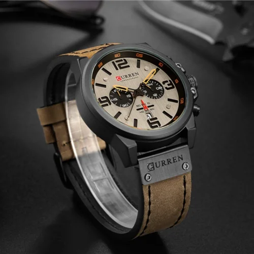 Imagen 2 del producto Reloj de cuarzo CURREN 8314 para hombre, nueva moda, reloj cronógrafo multifunción, correa de cuero, calendario, relojes deportivos simples para hombre