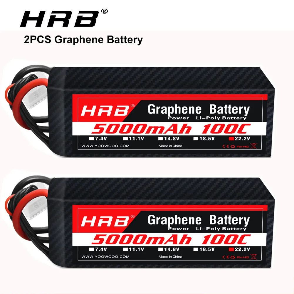 2PCS HRB 6S Lipo 22.2V 3300mah 4000mah 5000mah Graphene Drone Battery 100C with EC5 XT90 plug for Goblin SAB helicopter Car Boat