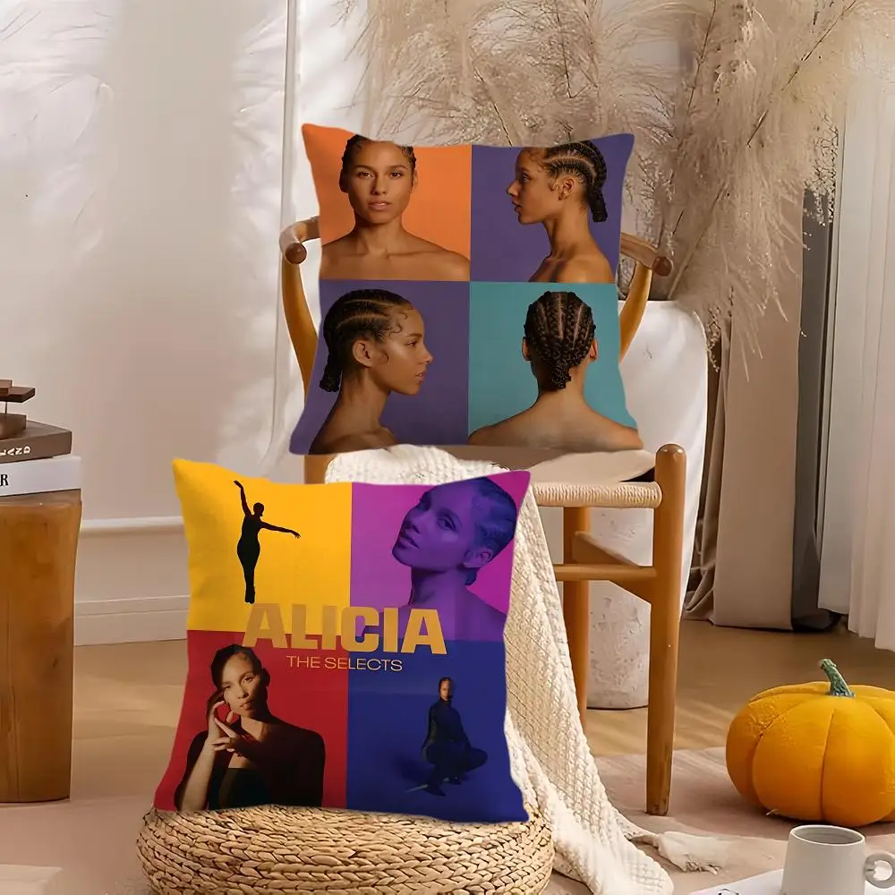 A-Alicia Keys Singer Cushion Cover Soft Plush Throw Pillow Cover Double-Sided Decorative Cushion Case Sofa Bedroom Home Decor