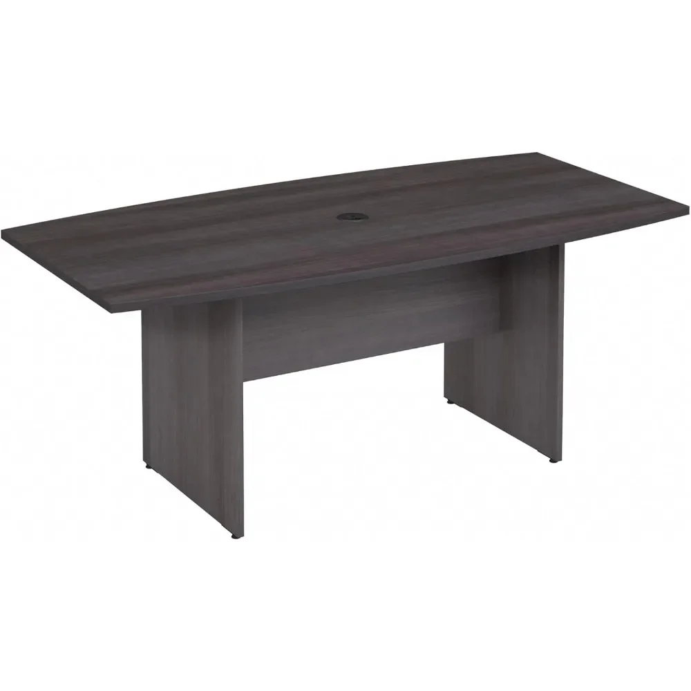 72W x 36D Boat Shaped Conference Table with Wood Base in Storm Gray, Large Meeting Desk for Professional Office