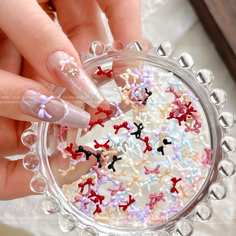 

Mini Bowknot Cute Colorful Resin Bow Tie Ribbon Deliacte Chic Nail Art Decoration DIY Manicure Romantic Accessories Wholesale