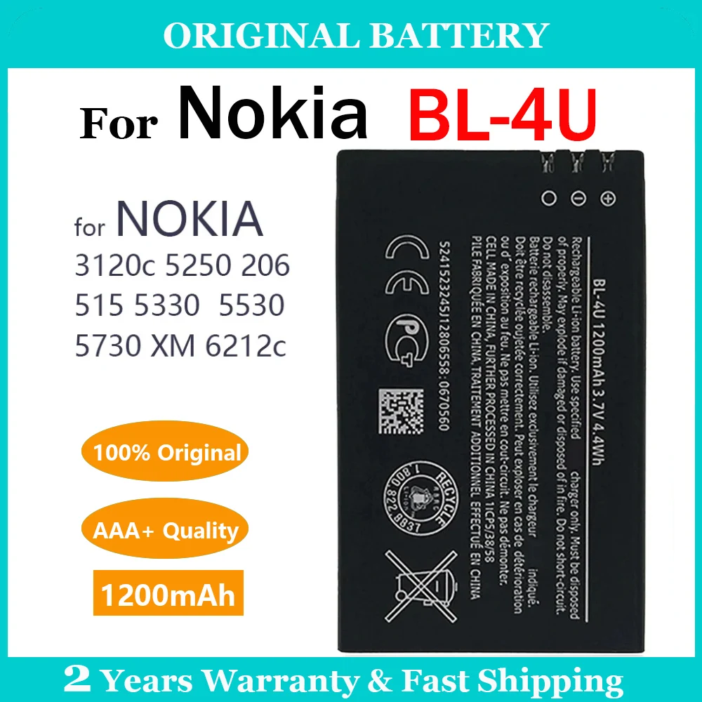 New BL-4U BL4U 1000mAh Original Battery For Nokia 8800 206 515 5250 5330 5730 300 305 306 308 3120c 6212c Replacement Battery