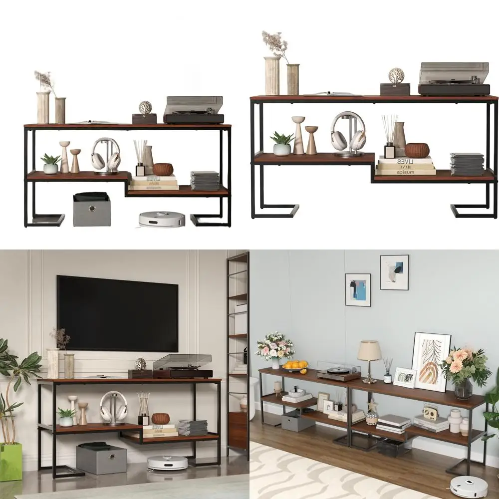 

Contemporary TV Stand for Living Spaces, 60 TV Console with Open Shelves, Industrial Style Media Table for Rooms
