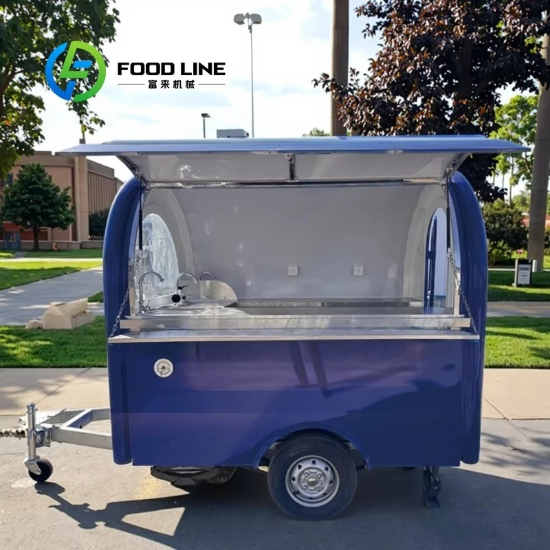 2025 New Popular Blue Fiberglass Food Truck Fully Equipped Mobile Kitchen Bakery Trailer​ Customized