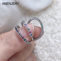 ANENJERY Multi-Size Single Row Colored Zircon Thin Rings Female Design Premium Index Finger Tail Ring bague femme anel anillo