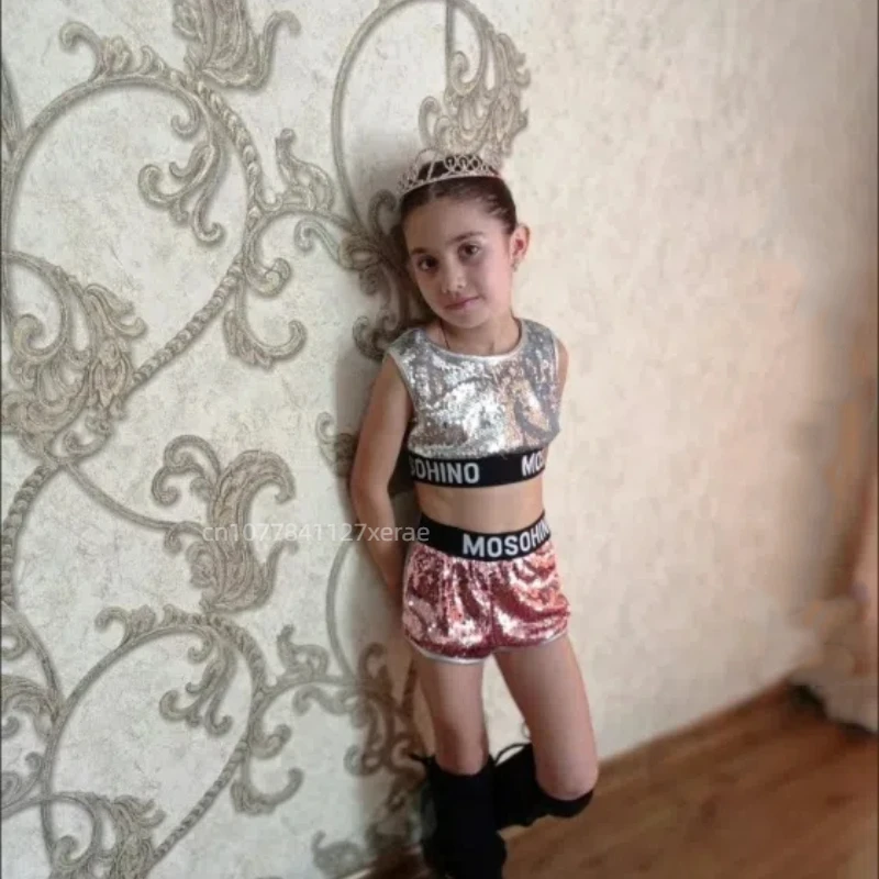 Children's Jazz Dance Costume Set with Sequins,Cheerleading Team,hip-hop Performance Costume, Girls' Street Dance,modern Dance