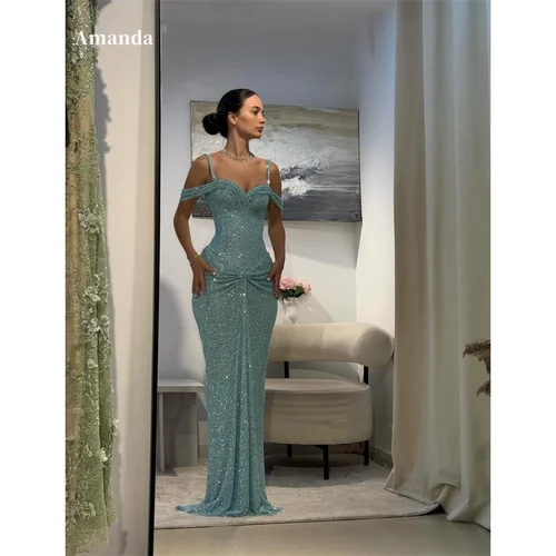 Imagen 1 del producto Amanda-vestido de fiesta sin mangas, tubo azul brillante personalizado, plisado con hombros descubiertos, vestidos de noche formales hasta el suelo