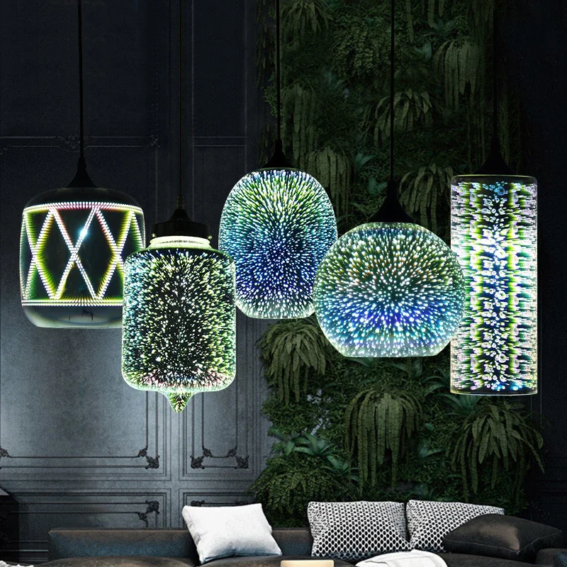 Nordic Colorful Glass Pendant Lights for Furniture Living Room Chandelier Decoration Modern 3D Shade  Lamp Luminarias
