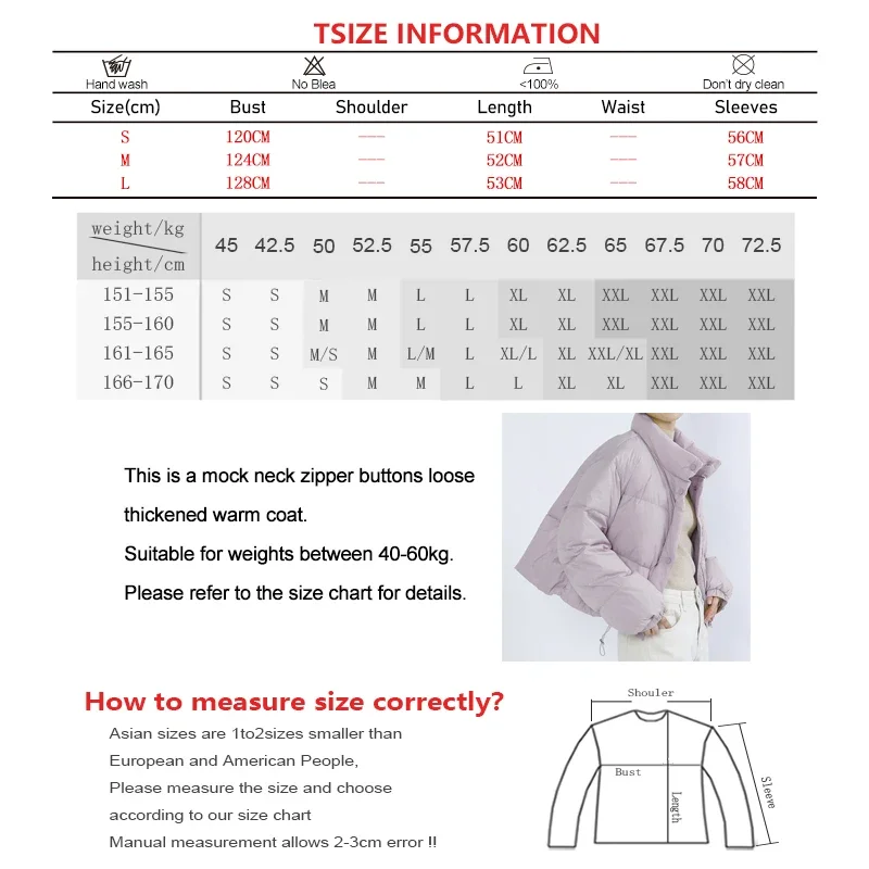 Women Winter Cotton-padded Jacket Casual Mock Neck Thicken Pocket Down Coat Loose Zipper Buttons Short Simple Warm Cardigan Coat