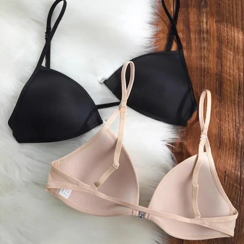 Sexy Thin Seamless Bras Women Triangle Cup Underwear Female Beauty Back Front Buckle Bra Cross Strap