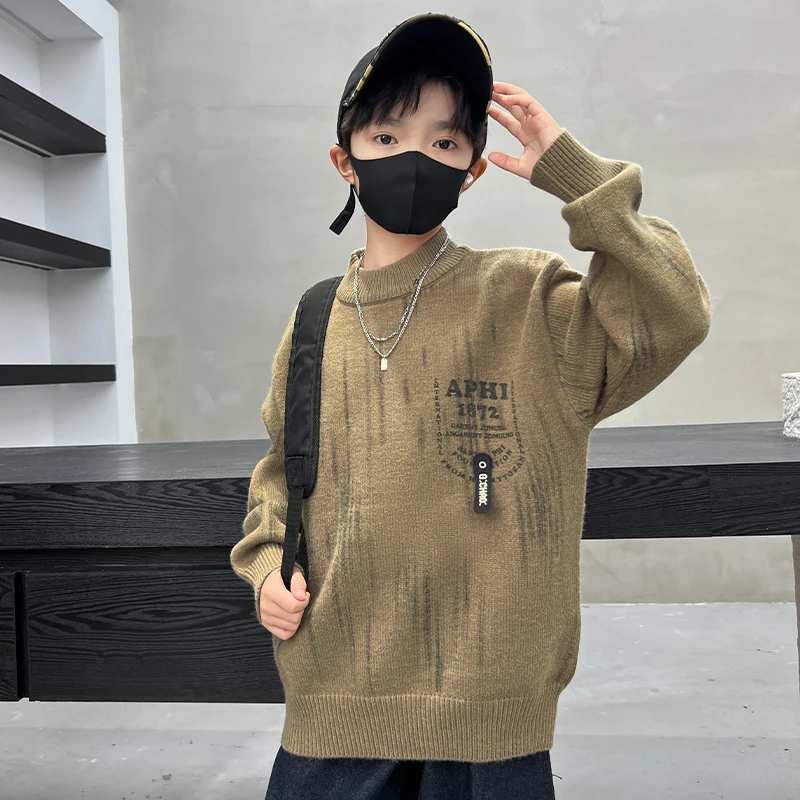 Elegant Children Sweater for Boy High Fashion Street Knitwear Outfit Kids Teenager New Design Autumn Knitted Clothing Age 4-14 Y 3