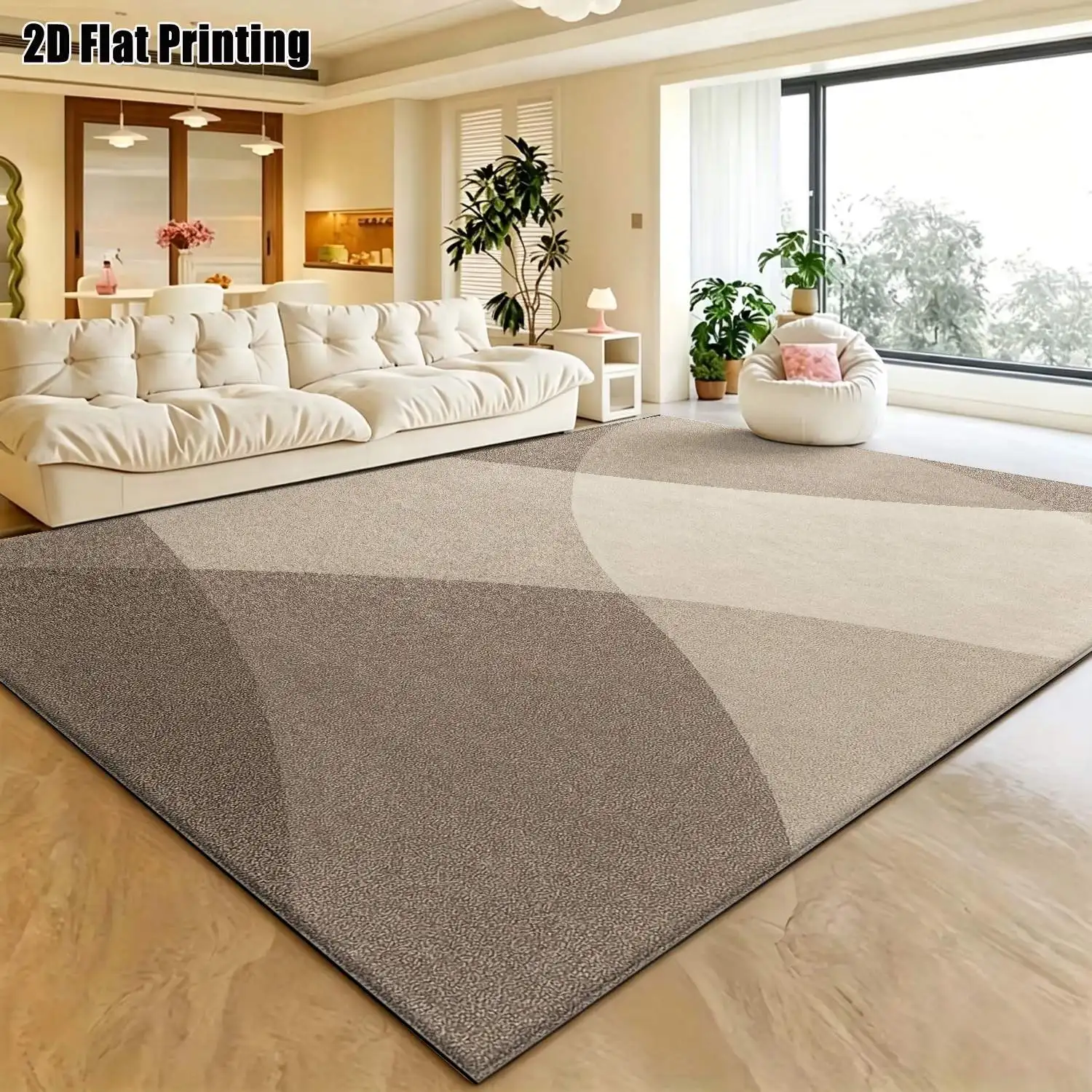 1Pc 2D Printed Beige-Brown Abstract Geometric Nordic/Instagram-Style Minimalist Carpet: Machine Washable, Multi-Size, Suitable for Home Decor, Entryway/Dining Room/Bedroom/Living Room