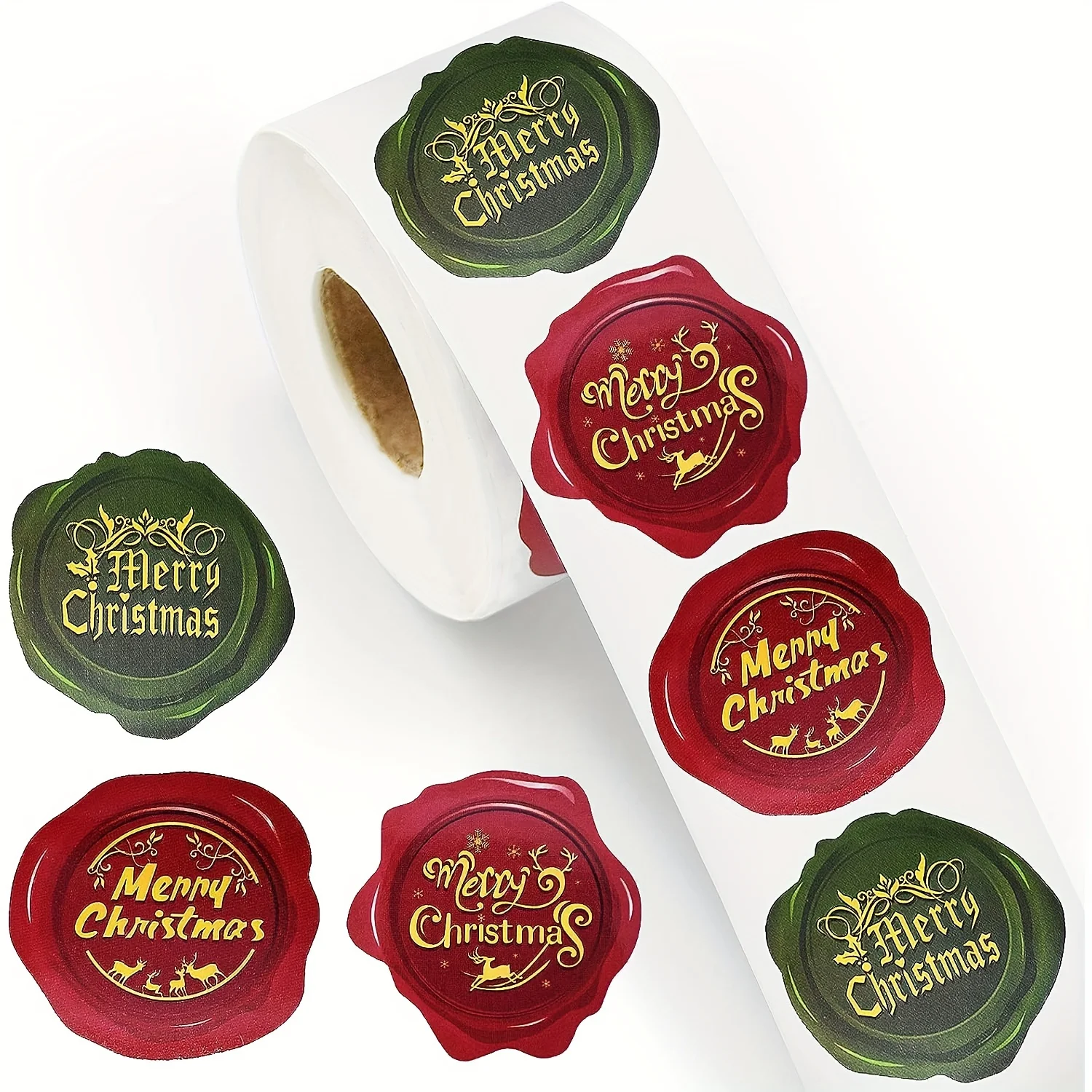 500 1,5-Zoll-Weihnachtsaufkleberrollen – Etiketten „Merry Christmas“ im gemischten Wachssiegelstil für Grußkarten, Umschlagsiegel, Geschenk-Gi