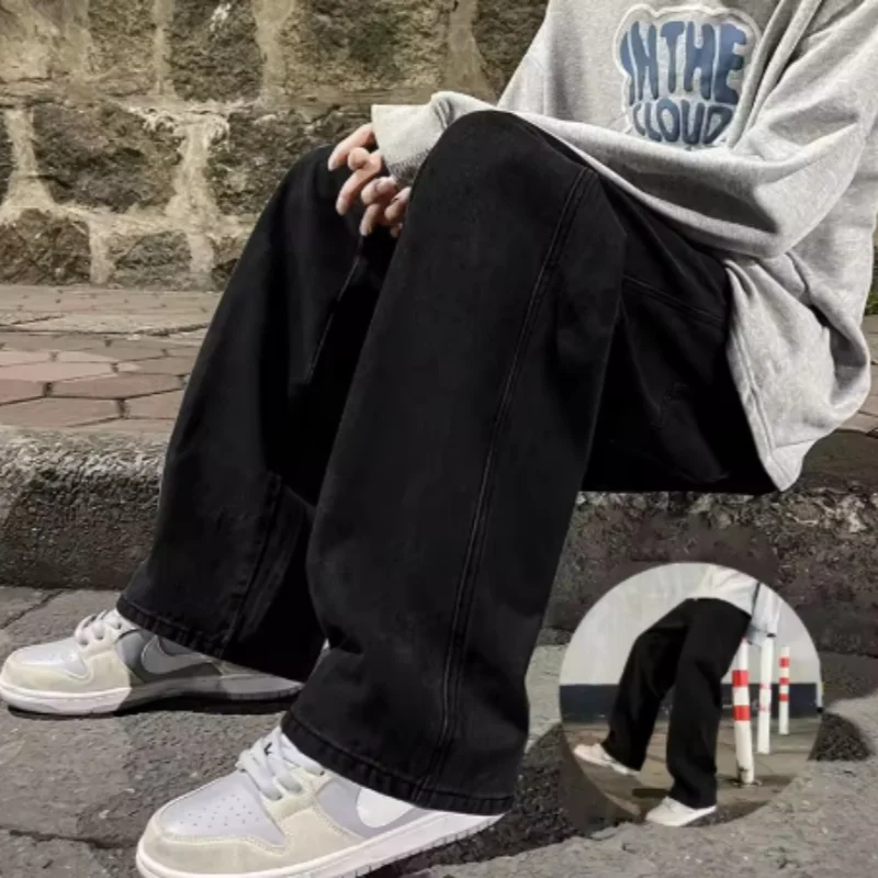 Jean ample pour hommes, Streetwear, Style coréen, mode, ample, droit, jambes larges, vêtements de marque, noir, bleu clair, nouvelle collection 2023